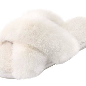Women's Plush White Slippers